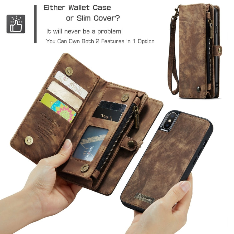 For iPhone XS Max CaseMe Detachable Multifunctional Horizontal Flip Leather Case with Card Slot & Holder & Zipper Wallet & Photo Frame (Brown) - More iPhone Cases by CaseMe | Online Shopping South Africa | PMC Jewellery | Buy Now Pay Later Mobicred