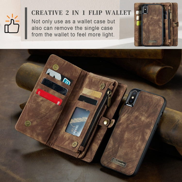 For iPhone XS Max CaseMe Detachable Multifunctional Horizontal Flip Leather Case with Card Slot & Holder & Zipper Wallet & Photo Frame (Brown) - More iPhone Cases by CaseMe | Online Shopping South Africa | PMC Jewellery | Buy Now Pay Later Mobicred