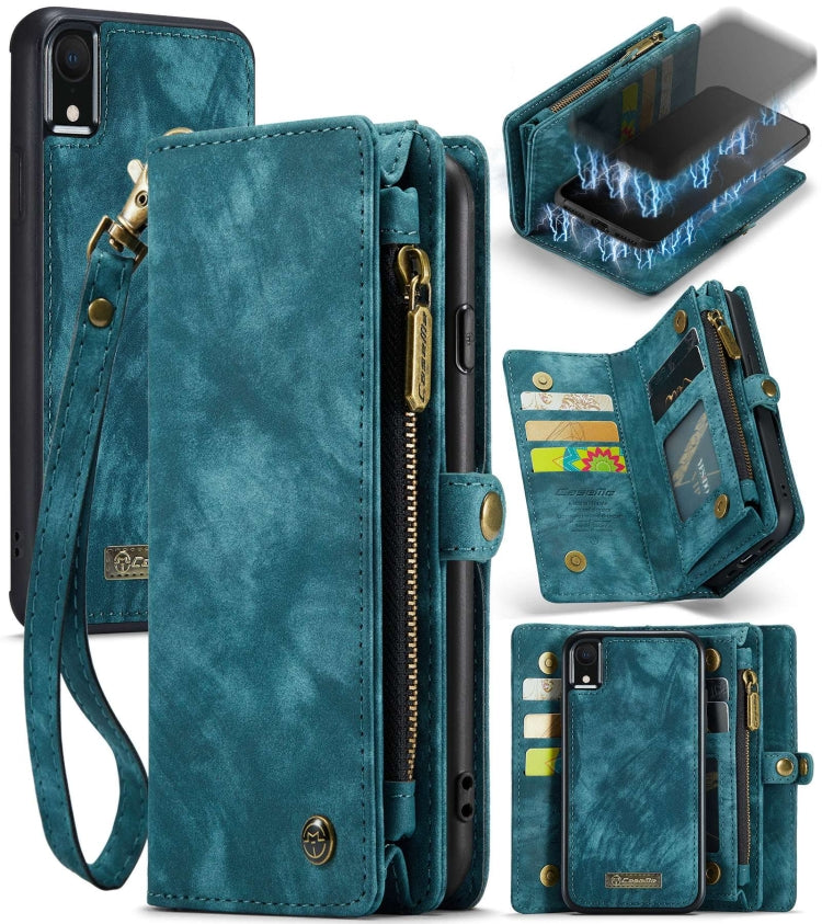 For iPhone XR CaseMe Detachable Multifunctional Horizontal Flip Leather Case with Card Slot & Holder & Zipper Wallet & Photo Frame (Blue) - free shipping - PMC Jewellery - Order now!