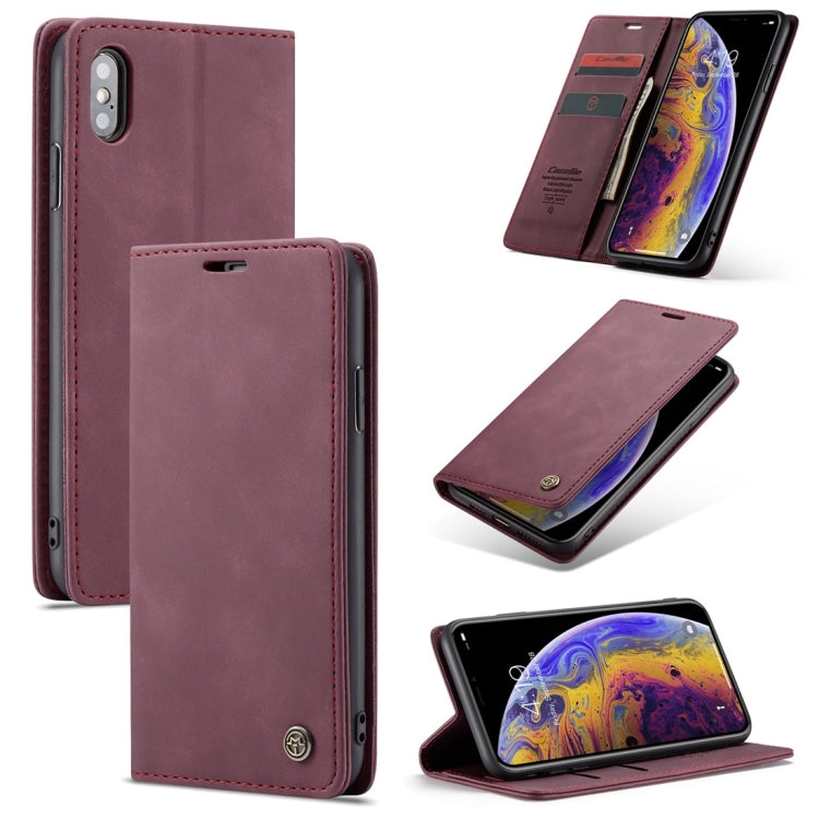 For iPhone X / XS CaseMe-013 Multifunctional Retro Frosted Horizontal Flip Leather Case with Card Slot & Holder & Wallet(Wine Red) - free shipping - PMC Jewellery - Order now!
