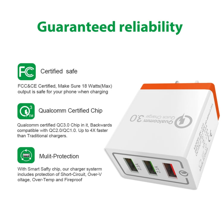 AR-QC-03 2.1A 3 USB Ports Quick Charger Travel Charger, US Plug (Orange) - USB Charger by PMC Jewellery | Online Shopping South Africa | PMC Jewellery | Buy Now Pay Later Mobicred