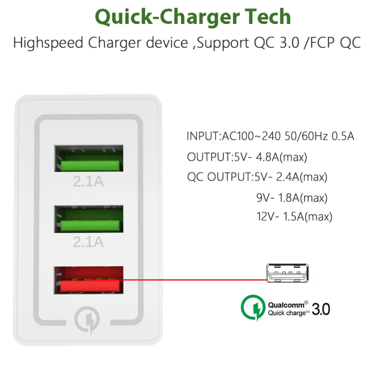 AR-QC-03 2.1A 3 USB Ports Quick Charger Travel Charger, US Plug (Grey) - free shipping - PMC Jewellery - Order now!