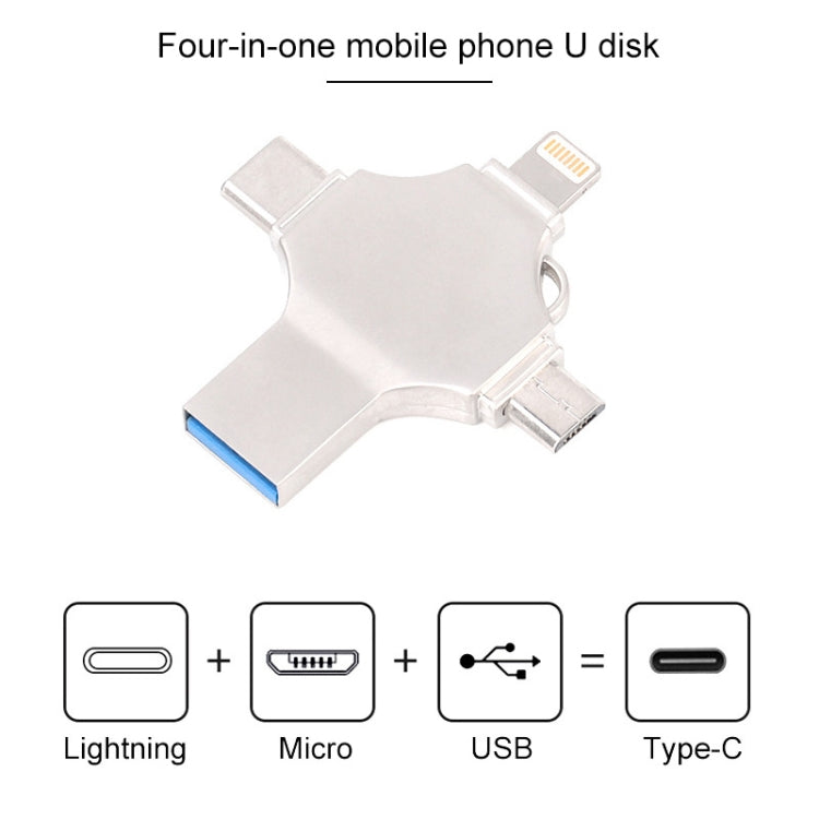Cross 4 in 1 32GB 8 Pin + Micro USB + USB-C / Type-C + USB 3.0 Metal Flash Disk(Silver) - USB Flash Drives by PMC Jewellery | Online Shopping South Africa | PMC Jewellery | Buy Now Pay Later Mobicred