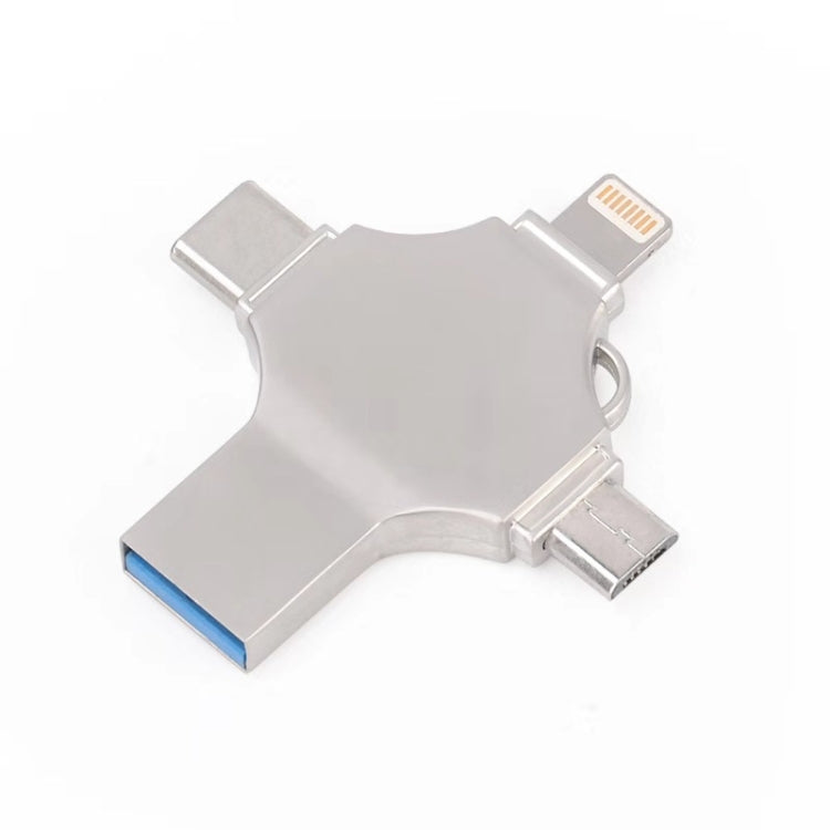 Cross 4 in 1 128GB 8 Pin + Micro USB + USB-C / Type-C + USB 3.0 Metal Flash Disk(Silver) - free shipping - PMC Jewellery - Order now!