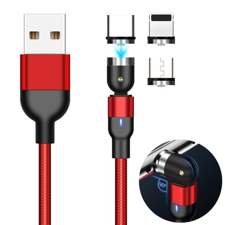 1m 2A Output 3 in 1 USB to 8 Pin + USB-C / Type-C + Micro USB Nylon Braided Rotate Magnetic Charging Cable (Red) - free shipping - PMC Jewellery - Order now!