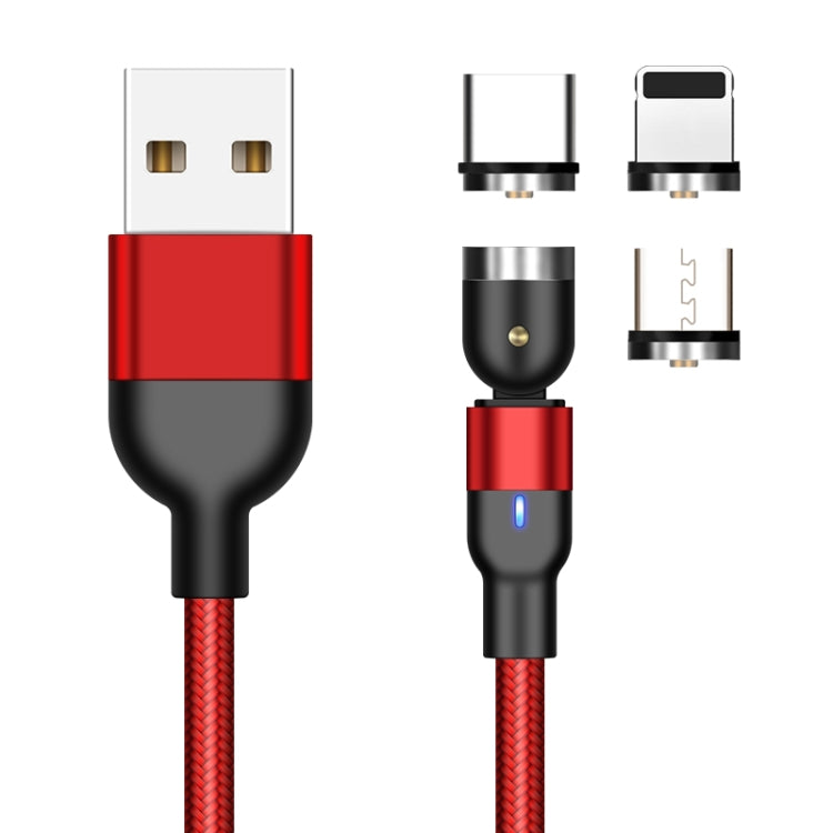 1m 2A Output 3 in 1 USB to 8 Pin + USB-C / Type-C + Micro USB Nylon Braided Rotate Magnetic Charging Cable (Red) - free shipping - PMC Jewellery - Order now!