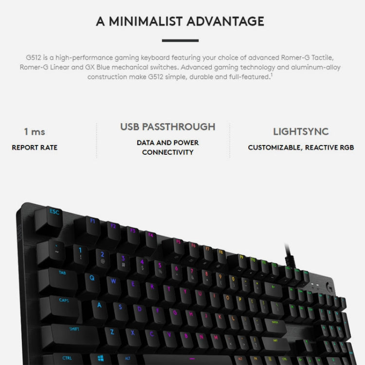 Logitech G512 RGB L-axis Mechanical Wired Gaming Keyboard, Length: 1.8m (Black) - free shipping - PMC Jewellery - Order now!