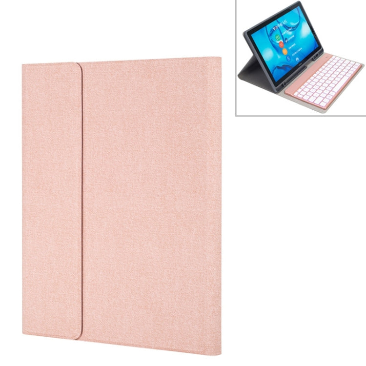 HW108A Detachable Magnetic Colorful Backlight Plastic Bluetooth Keyboard + Silk Pattern TPU Tablet Case for Huawei MediaPad M5 10.8 Pro / 10.8, with Pen Slot & Bracket(Pink) - Huawei Keyboard by PMC TechLife | Online Shopping South Africa | PMC TechLife
