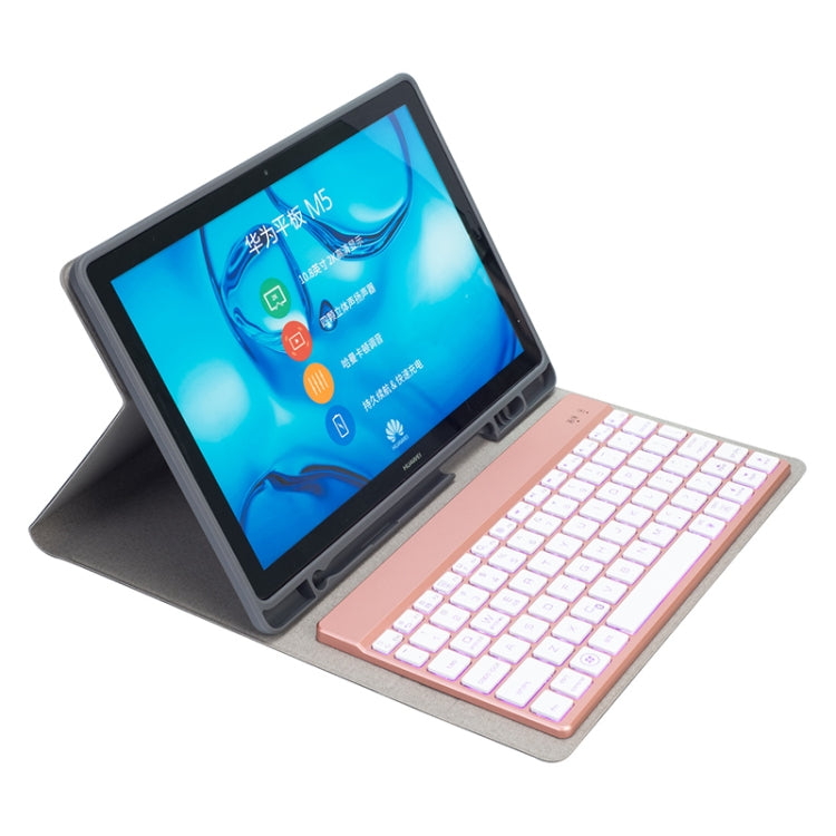 HW108A Detachable Magnetic Colorful Backlight Plastic Bluetooth Keyboard + Silk Pattern TPU Tablet Case for Huawei MediaPad M5 10.8 Pro / 10.8, with Pen Slot & Bracket(Pink) - Huawei Keyboard by PMC TechLife | Online Shopping South Africa | PMC TechLife