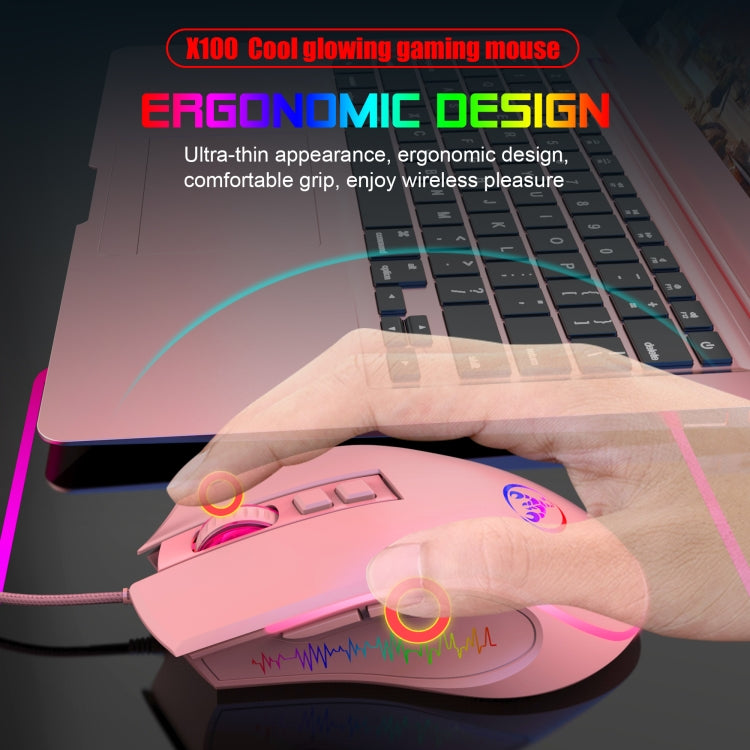 HXSJ X100 7-buttons 3600 DPI Cool Glowing Wired Gaming Mouse, Cable Length: 1.5m (Pink) - Wired Mice by HXSJ | Online Shopping South Africa | PMC TechLife | Buy Now Pay Later Mobicred