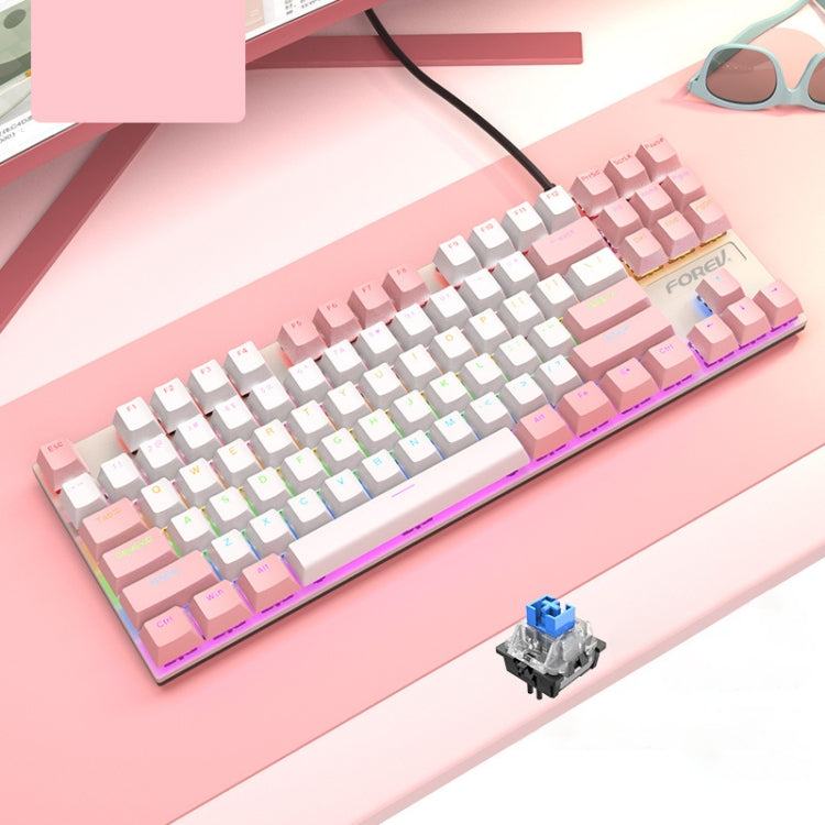 FOREV FV-301 87-keys Blue Axis Mechanical Gaming Keyboard, Cable Length: 1.6m(Pink + White) - free shipping - PMC Jewellery - Order now!