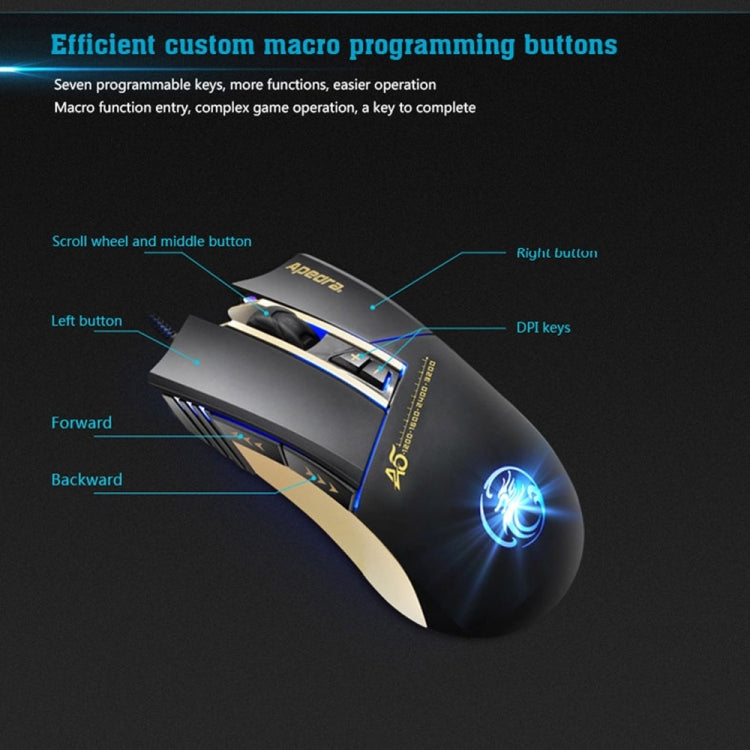 Apedra iMICE A5 High Precision Gaming Mouse LED four color controlled breathing light USB 7 Buttons 3200 DPI Wired Optical Gaming Mouse for Computer PC Laptop(Black) - Wired Mice by iMICE | Online Shopping South Africa | PMC TechLife | Buy Now Pay Later Mobicred