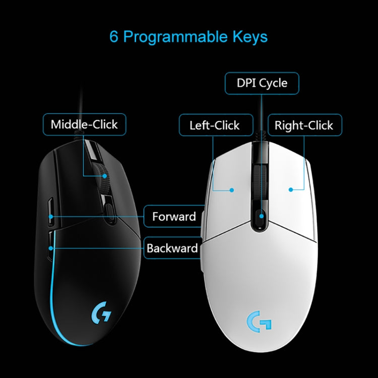 Logitech G102 6-keys RGB Glowing 6000DPI Five-speed Adjustable Wired Optical Gaming Mouse, Length: 2m (Black) - free shipping - PMC TechLife - Order now!