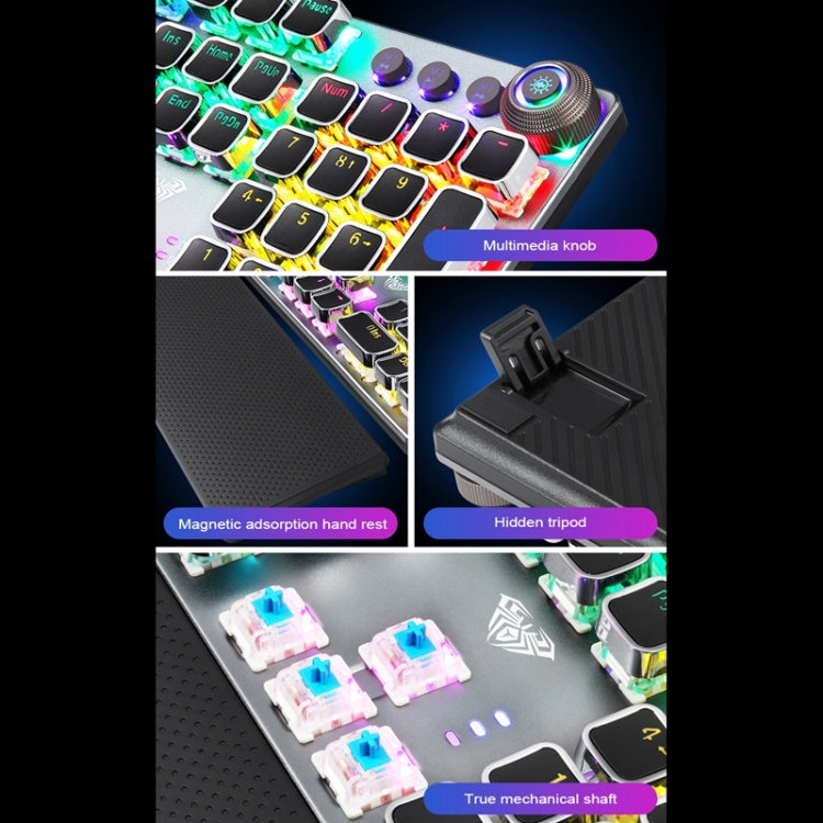 AULA F2088 108 Keys Mixed Light Plating Punk Mechanical Blue Switch Wired USB Gaming Keyboard with Metal Button(Silver) - free shipping - PMC Jewellery - Order now!