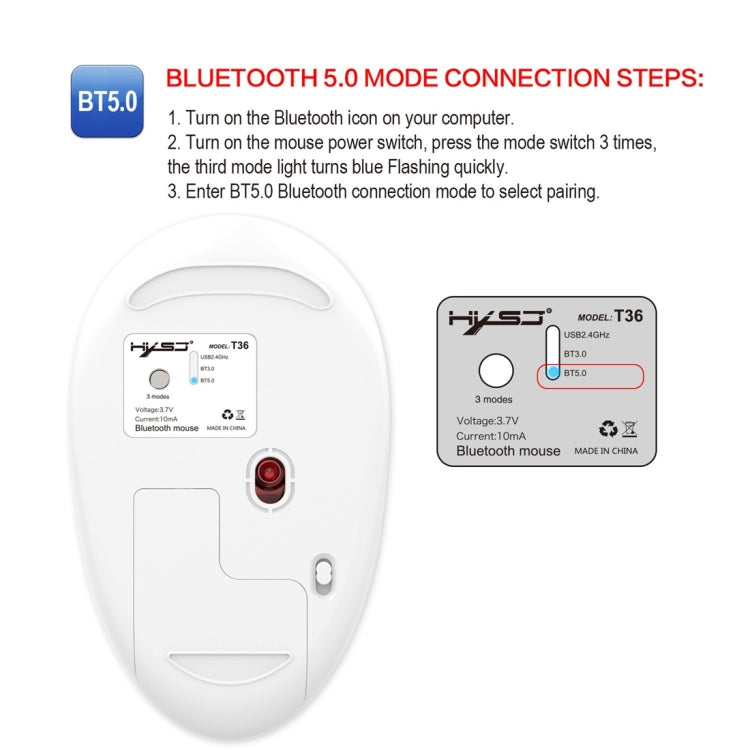 HXSJ T36 2.4G Bluetooth 5.0+3.0 Three-mode Silent Design Wireless Bluetooth Mouse (Silver) - free shipping - PMC Jewellery - Order now!