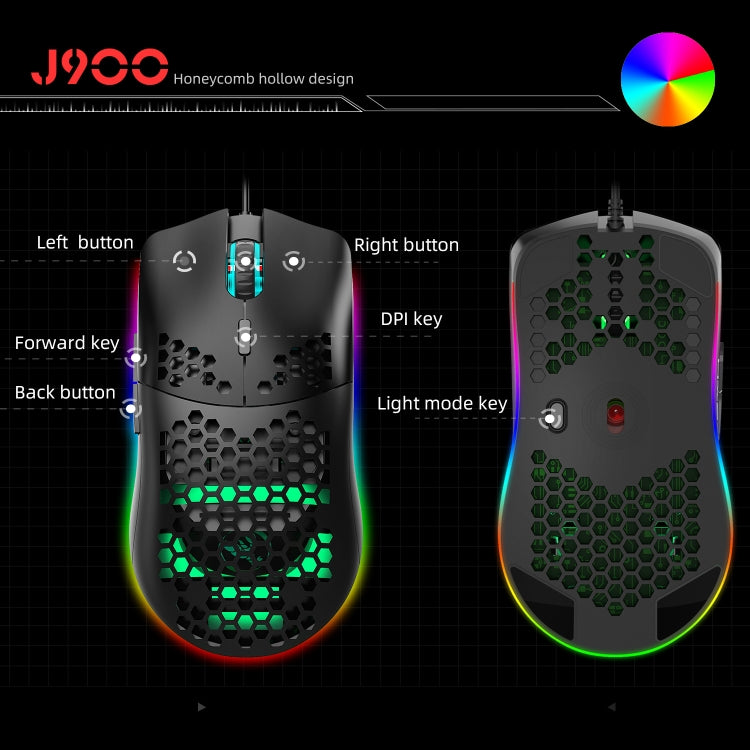 HXSJ J900 6 Keys RGB Lighting Programmable Gaming Wired Mouse (Black) - free shipping - PMC Jewellery - Order now!
