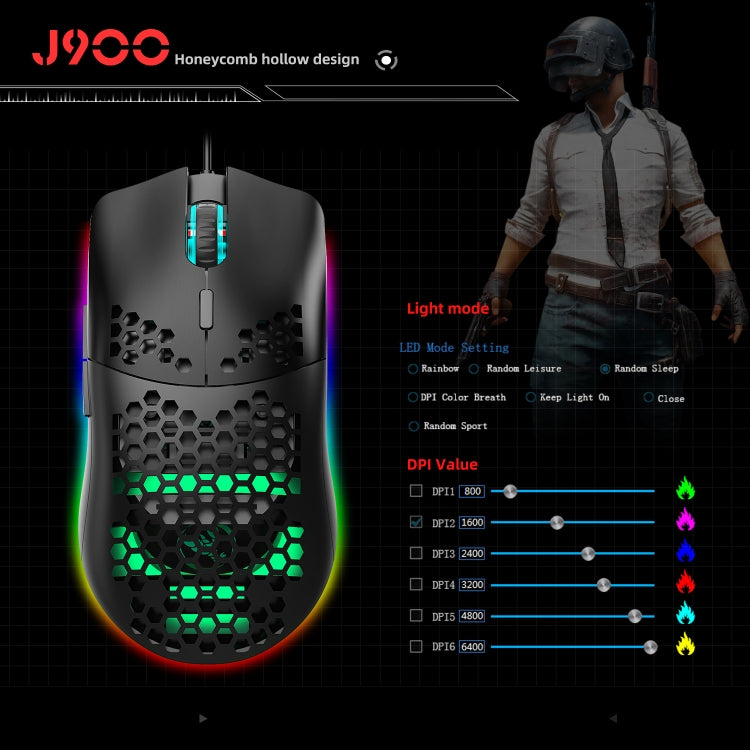 HXSJ J900 6 Keys RGB Lighting Programmable Gaming Wired Mouse (Black) - free shipping - PMC Jewellery - Order now!