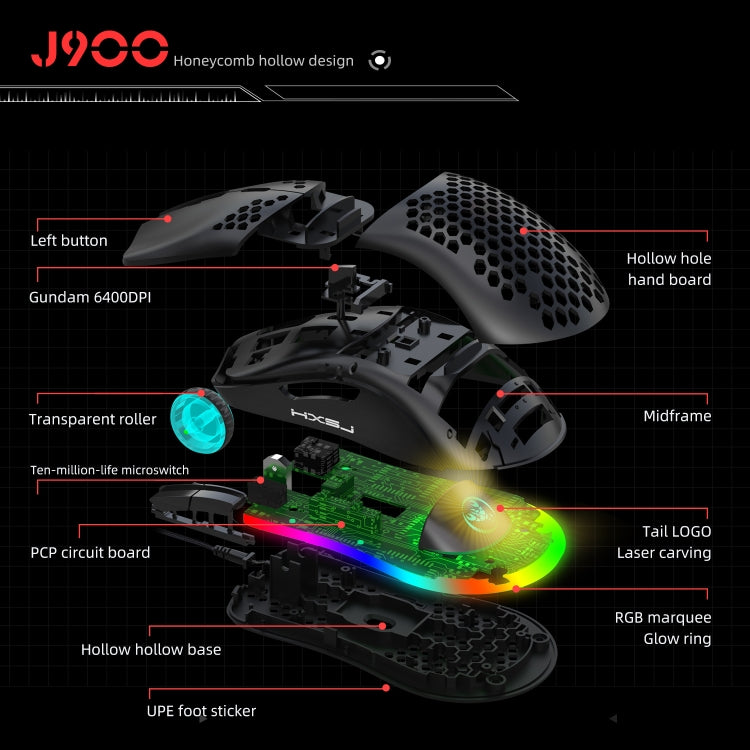 HXSJ J900 6 Keys RGB Lighting Programmable Gaming Wired Mouse (Black) - free shipping - PMC Jewellery - Order now!
