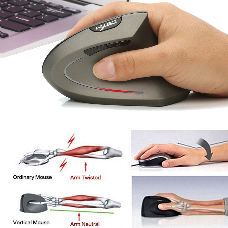 HXSJ T24 6 Buttons 2400 DPI 2.4G Wireless Vertical Ergonomic Mouse with USB Receiver(Grey) - free shipping - PMC Jewellery - Order now!
