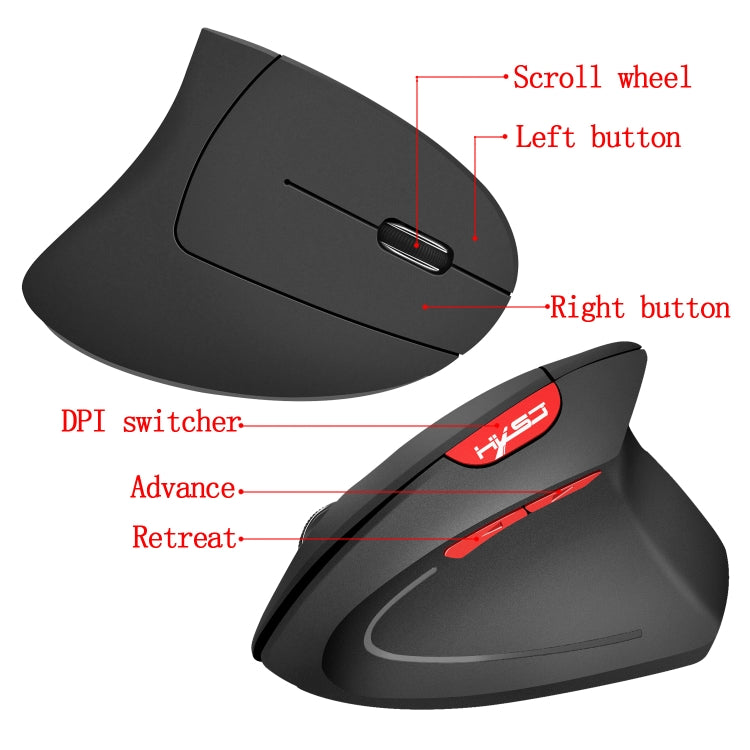 HXSJ T24 6 Buttons 2400 DPI 2.4G Wireless Vertical Ergonomic Mouse with USB Receiver(Grey) - free shipping - PMC Jewellery - Order now!