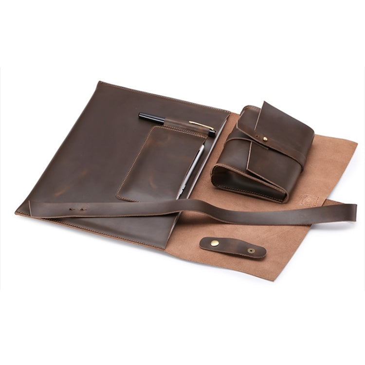 Universal Genuine Leather Business Power Adapter Laptop Tablet Bag with Cable Winder, For 15.4 inch and Below Macbook, Samsung, Lenovo, Sony, DELL Alienware, CHUWI, ASUS, HP(Coffee) - 15 inch by PMC TechLife | Online Shopping South Africa | PMC TechLife | Buy Now Pay Later Mobicred