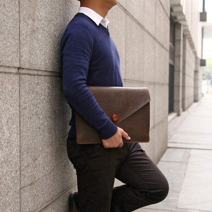 Universal Genuine Leather Business Laptop Tablet Bag, For 13.3 inch and Below Macbook, Samsung, Lenovo, Sony, DELL Alienware, CHUWI, ASUS, HP(Coffee) - 13.3 inch by PMC TechLife | Online Shopping South Africa | PMC TechLife | Buy Now Pay Later Mobicred