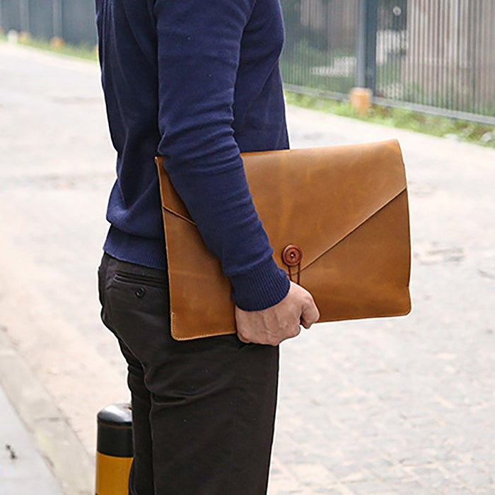 Universal Genuine Leather Business Laptop Tablet Bag, For 15.4 inch and Below Macbook, Samsung, Lenovo, Sony, DELL Alienware, CHUWI, ASUS, HP(Yellow) - 15 inch by PMC TechLife | Online Shopping South Africa | PMC TechLife | Buy Now Pay Later Mobicred