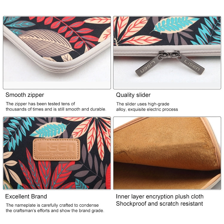 Lisen 13 inch Sleeve Case Colorful Leaves Zipper Briefcase Carrying Bag for Macbook, Samsung, Lenovo, Sony, DELL Alienware, CHUWI, ASUS, HP, 13 inch and Below Laptops(White) - 13.3 inch by PMC Jewellery | Online Shopping South Africa | PMC Jewellery | Buy Now Pay Later Mobicred