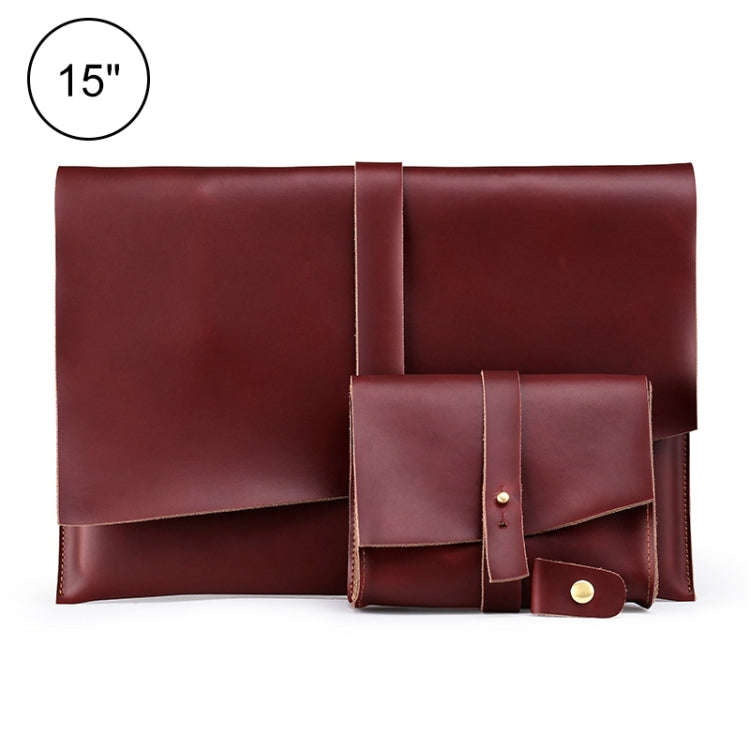 Universal Genuine Leather Business Power Adapter Laptop Tablet Bag with Cable Winder, For 15 inch and Below Macbook, Samsung, Lenovo, Sony, DELL Alienware, CHUWI, ASUS, HP (Wine Red) - 13.3 inch by PMC TechLife | Online Shopping South Africa | PMC TechLife | Buy Now Pay Later Mobicred