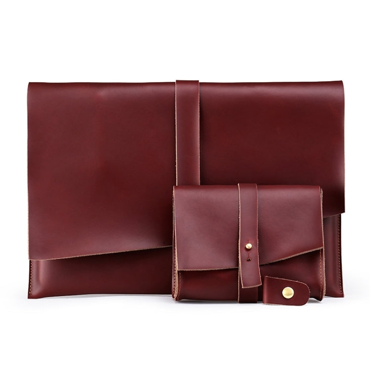 Universal Genuine Leather Business Power Adapter Laptop Tablet Bag with Cable Winder, For 15 inch and Below Macbook, Samsung, Lenovo, Sony, DELL Alienware, CHUWI, ASUS, HP (Wine Red) - 13.3 inch by PMC TechLife | Online Shopping South Africa | PMC TechLife | Buy Now Pay Later Mobicred