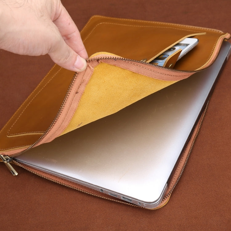 11.6 inch Genuine Leather Zipper Laptop Tablet Bag, For Macbook, Samsung, Lenovo, Sony, DELL Alienware, CHUWI, ASUS, HP 11.6 inch and Below Laptop(Coffee) - 10 - 11 inch by PMC TechLife | Online Shopping South Africa | PMC TechLife | Buy Now Pay Later Mobicred