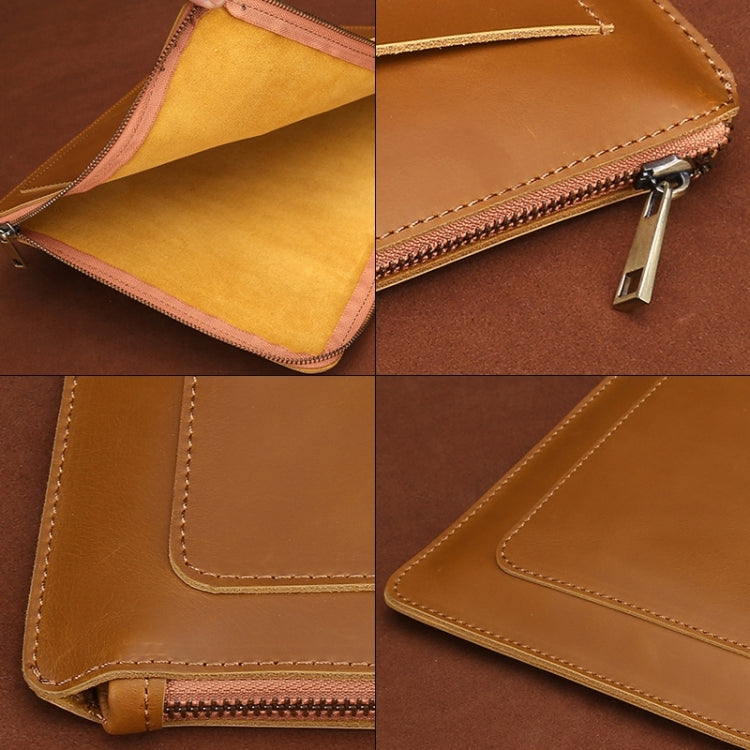 11.6 inch Genuine Leather Zipper Laptop Tablet Bag, For Macbook, Samsung, Lenovo, Sony, DELL Alienware, CHUWI, ASUS, HP 11.6 inch and Below Laptop(Coffee) - 10 - 11 inch by PMC TechLife | Online Shopping South Africa | PMC TechLife | Buy Now Pay Later Mobicred