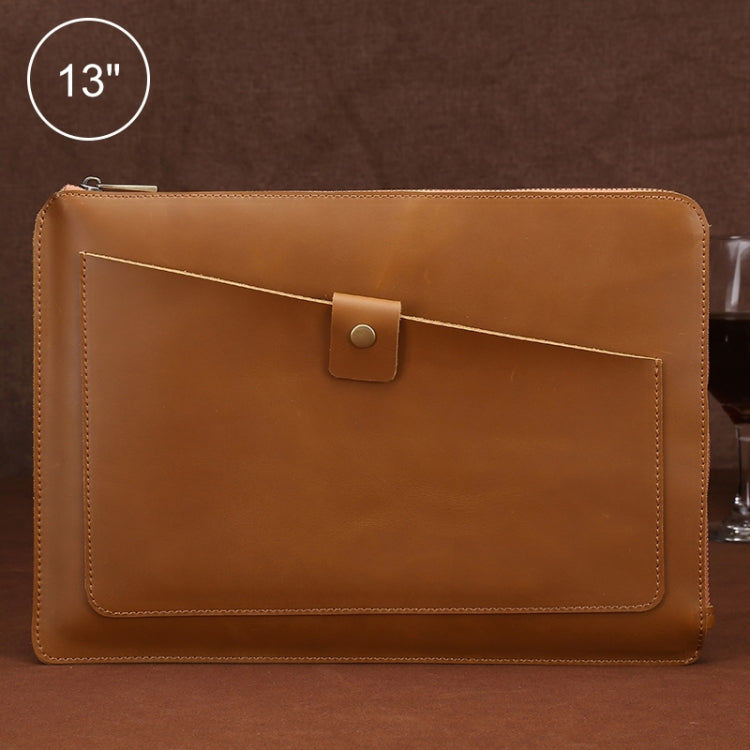 Universal Genuine Leather Business Zipper Laptop Tablet Bag For 13 inch and Below(Yellow) - 15 inch by PMC TechLife | Online Shopping South Africa | PMC TechLife | Buy Now Pay Later Mobicred