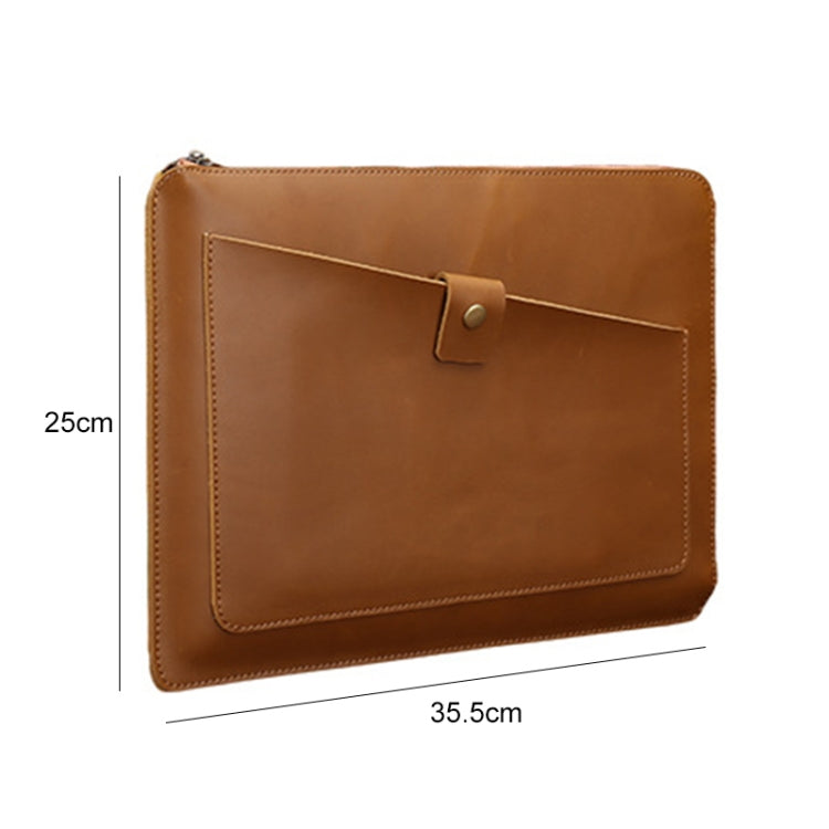 Universal Genuine Leather Business Zipper Laptop Tablet Bag For 13 inch and Below(Coffee) - 15 inch by PMC TechLife | Online Shopping South Africa | PMC TechLife | Buy Now Pay Later Mobicred