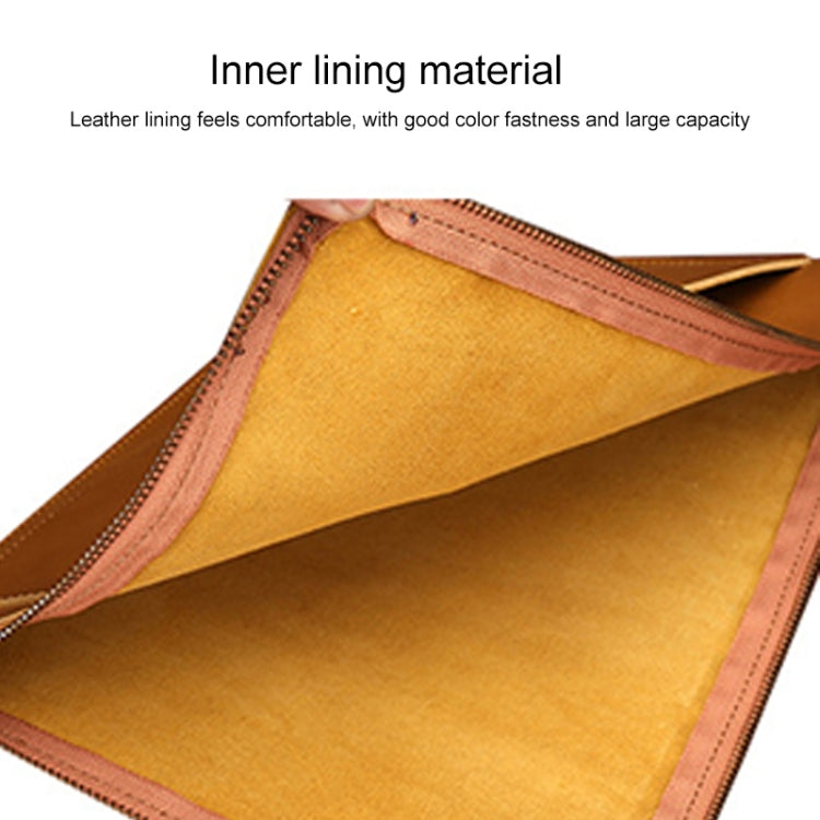 Universal Genuine Leather Business Zipper Laptop Tablet Bag For 13 inch and Below(Brown) - 15 inch by PMC TechLife | Online Shopping South Africa | PMC TechLife | Buy Now Pay Later Mobicred