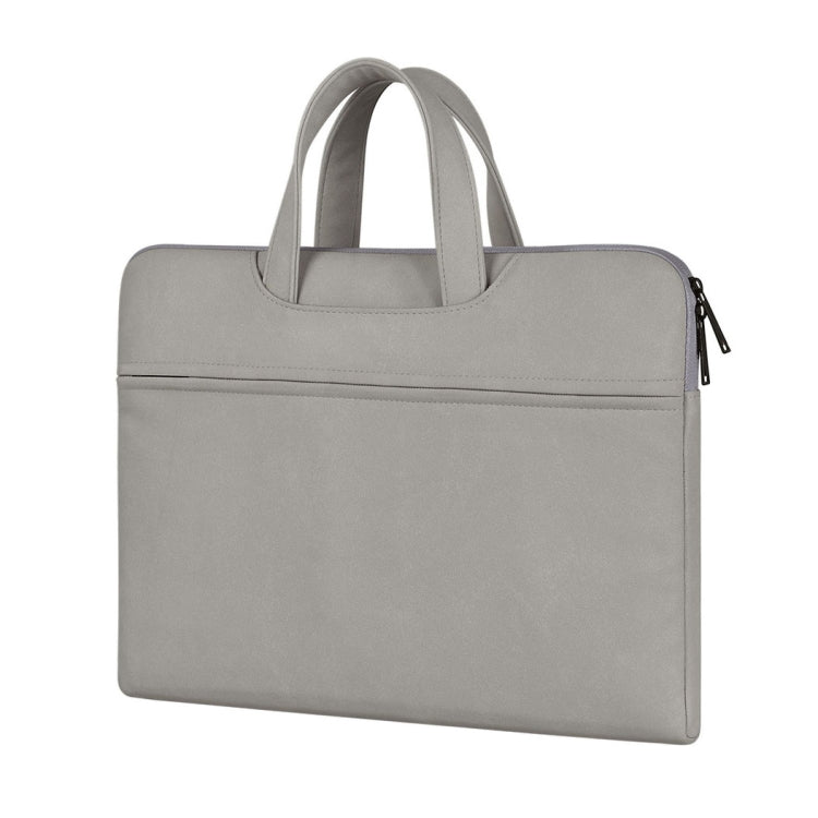ST06 Waterproof PU Leather Zipper Hidden Portable Strap One-shoulder Handbag for 14.1 inch Laptops, with Suitcase Belt (Light Grey) - 14.1 inch by PMC TechLife | Online Shopping South Africa | PMC TechLife | Buy Now Pay Later Mobicred