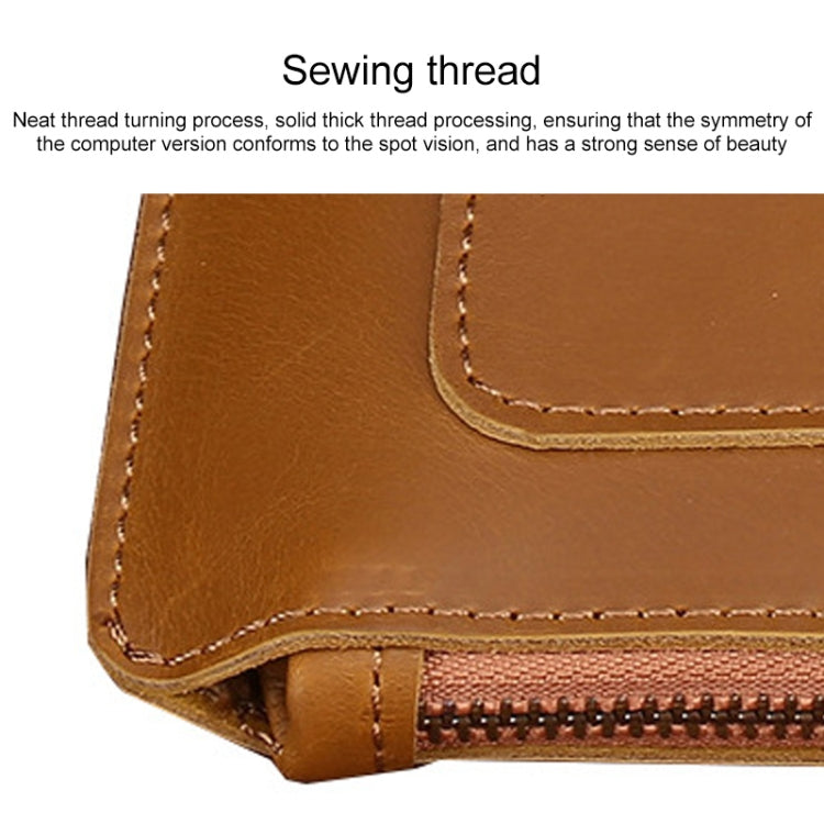 Universal Genuine Leather Business Zipper Laptop Tablet Bag For 12 inch and Below(Yellow) - 12.1 inch by PMC TechLife | Online Shopping South Africa | PMC TechLife | Buy Now Pay Later Mobicred