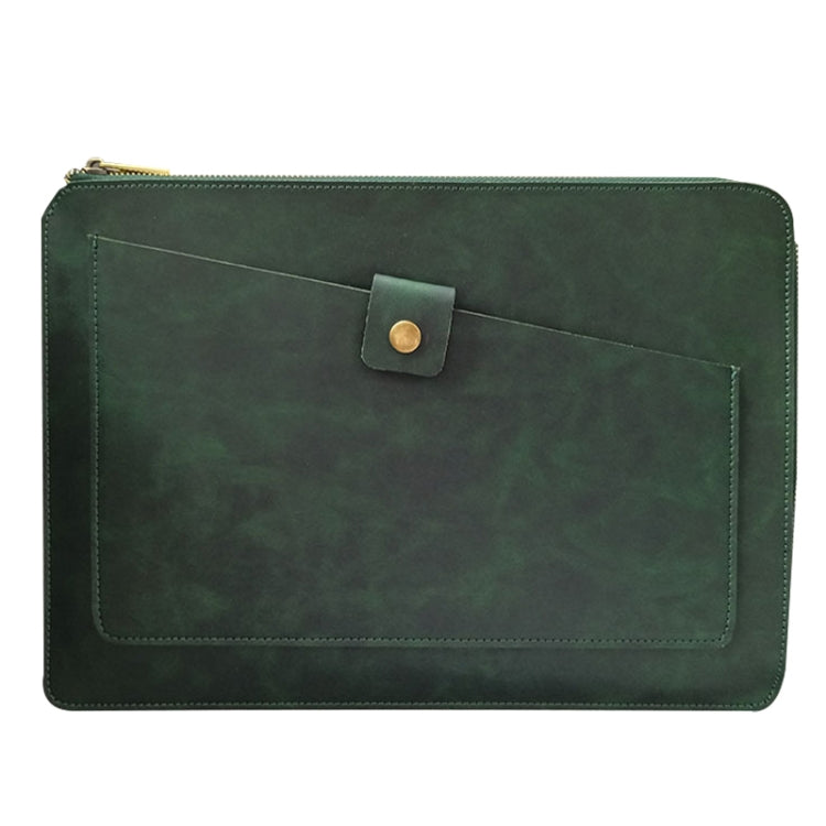 Universal Genuine Leather Business Zipper Laptop Tablet Bag For 15.4 inch and Below(Green) - 15 inch by PMC TechLife | Online Shopping South Africa | PMC TechLife | Buy Now Pay Later Mobicred