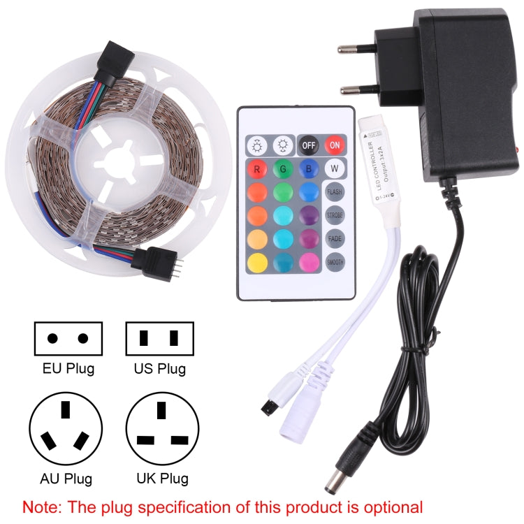 Bare Board 2835 SMD RGB LED Rope Light, 60 LED/m, Length: 5m, 12V 2A 100-240V, with 24-key Remote Control(UK Plug) - free shipping - PMC TechLife - Order now!