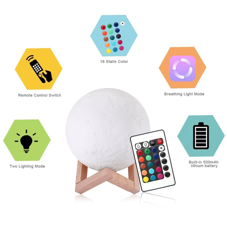 YouOKLight YK2302 15cm Touch Control 3D Print Moon Lamp, USB Charging 16-Color Dimming LED Night Light with Remote Control & Wooden Holder - Night Lights by youOKLight | Online Shopping South Africa | PMc TechLife | Buy Now Pay Later Mobicred