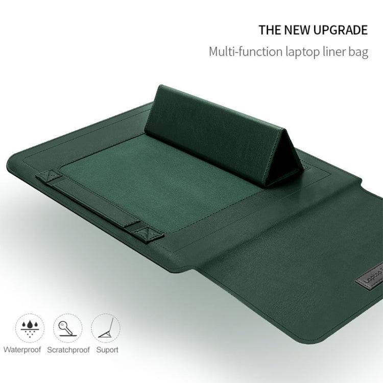 4 in 1 Universal Waterproof PU Leather Laptop Liner Bag with Handle & Stand & Pen Holder + 2 Winders + Mouse Bag + Charger Bag Set for 13  / 14 inch Laptops(Green) - 13.3 inch by PMC TechLife | Online Shopping South Africa | PMC TechLife