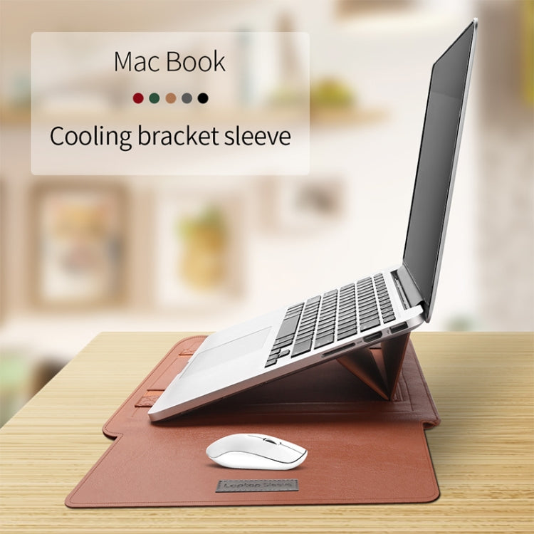 4 in 1 Universal Waterproof PU Leather Laptop Liner Bag with Handle & Stand & Pen Holder + 2 Winders + Mouse Bag + Charger Bag Set for 13  / 14 inch Laptops(Grey) - 13.3 inch by PMC TechLife | Online Shopping South Africa | PMC TechLife | Buy Now Pay Later Mobicred