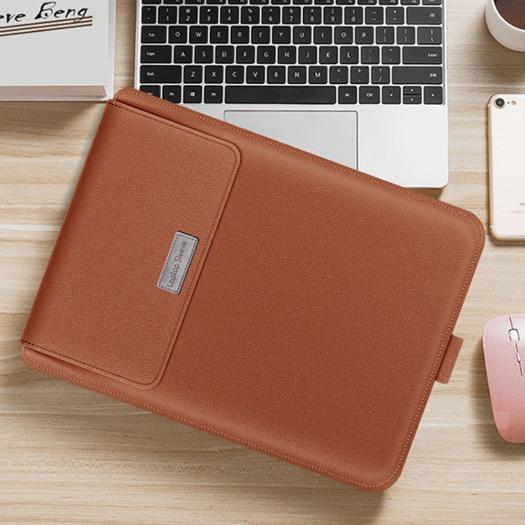 4 in 1 Universal Waterproof PU Leather Laptop Liner Bag with Handle & Stand & Pen Holder + 2 Winders + Mouse Bag + Charger Bag Set for 13  / 14 inch Laptops(Brown) - free shipping - PMC TechLife - Order now!