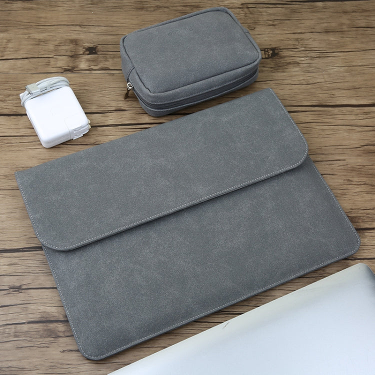 2 in 1 Horizontal Matte Leather Laptop Inner Bag + Power Bag for MacBook Air 13.3 inch A1466 (2012 - 2017) / A1369 (2010 - 2012) / A1502 (2013 - 2015) / A1425 (2012 - 2013)(Dark Gray) - Protective Bags by PMC Jewellery | Online Shopping South Africa | PMC Jewellery | Buy Now Pay Later Mobicred