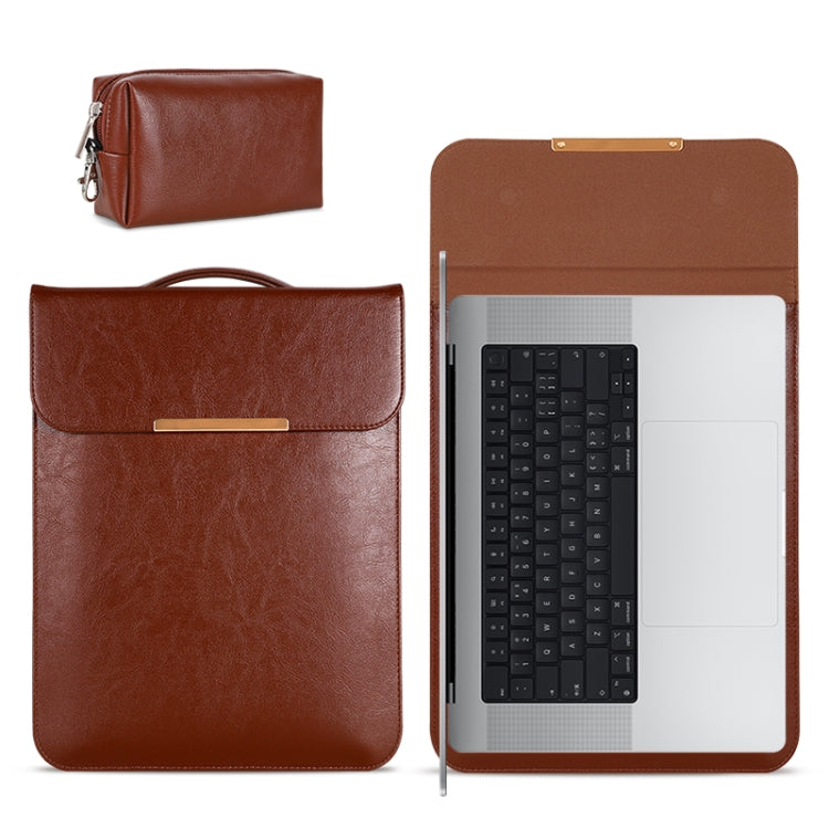 13.3 inch Laptop 2 in 1 PU Leather Sleeve Liner Bag with Mouse Storage Bag(Coffee) - 13.3 inch by PMC TechLife | Online Shopping South Africa | PMC TechLife | Buy Now Pay Later Mobicred