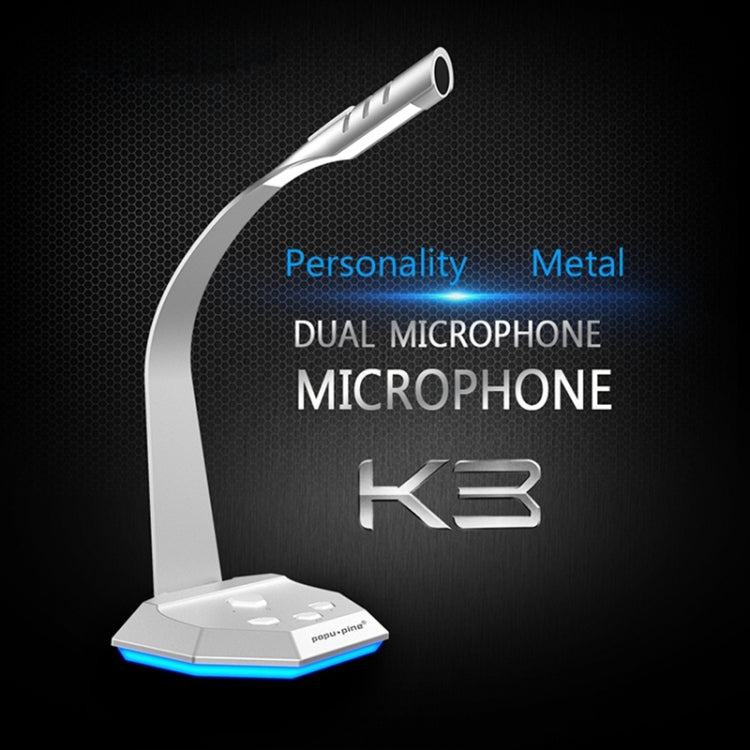 K3 Desktop Omnidirectional USB Wired Dual Mic Condenser Microphone with LED Night Light, Compatible with PC / Mac for Live Broadcast, Show, KTV, etc(Silver) - Microphone by PMC TechLife | Online Shopping South Africa | PMC TechLife | Buy Now Pay Later Mobicred