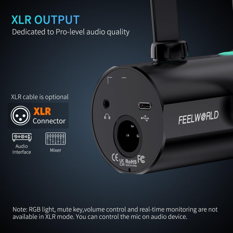 FEELWORLD PM1-AS XLR/USB Dynamic Microphone for Podcasting Recording Gaming Live Streaming with Boom Arm (Black) - free shipping - PMC TechLife - Order now!