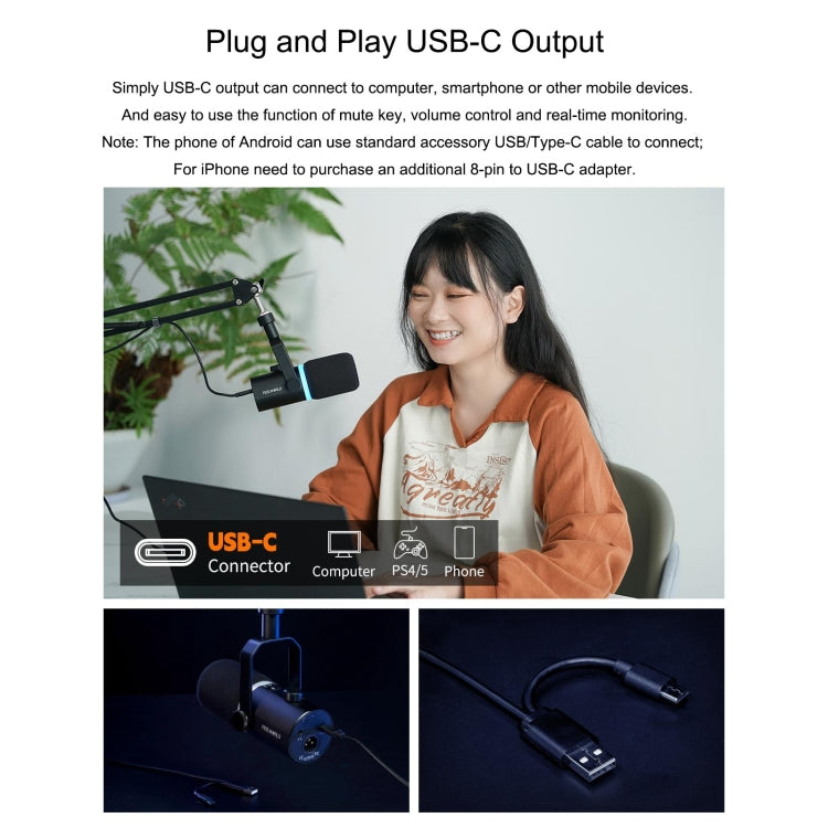 FEELWORLD PM1-XS XLR/USB Dynamic Microphone for Podcasting Recording Gaming Live Streaming (Black) - Microphone by FEELWORLD | Online Shopping South Africa | PMC TechLife | Buy Now Pay Later Mobicred