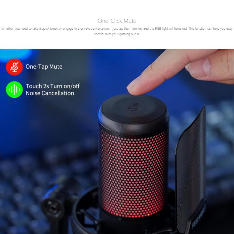 FEELWORLD VM1 USB Condenser Gaming Microphone for Streaming Noise Cancellation Mute RGB Light Desktop Stand (Black) - Microphone by FEELWORLD | Online Shopping South Africa | PMC TechLife | Buy Now Pay Later Mobicred