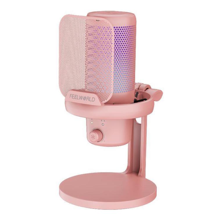 FEELWORLD VM1 USB Condenser Gaming Microphone for Streaming Noise Cancellation Mute RGB Light Desktop Stand (Pink) - Microphone by FEELWORLD | Online Shopping South Africa | PMC TechLife | Buy Now Pay Later Mobicred